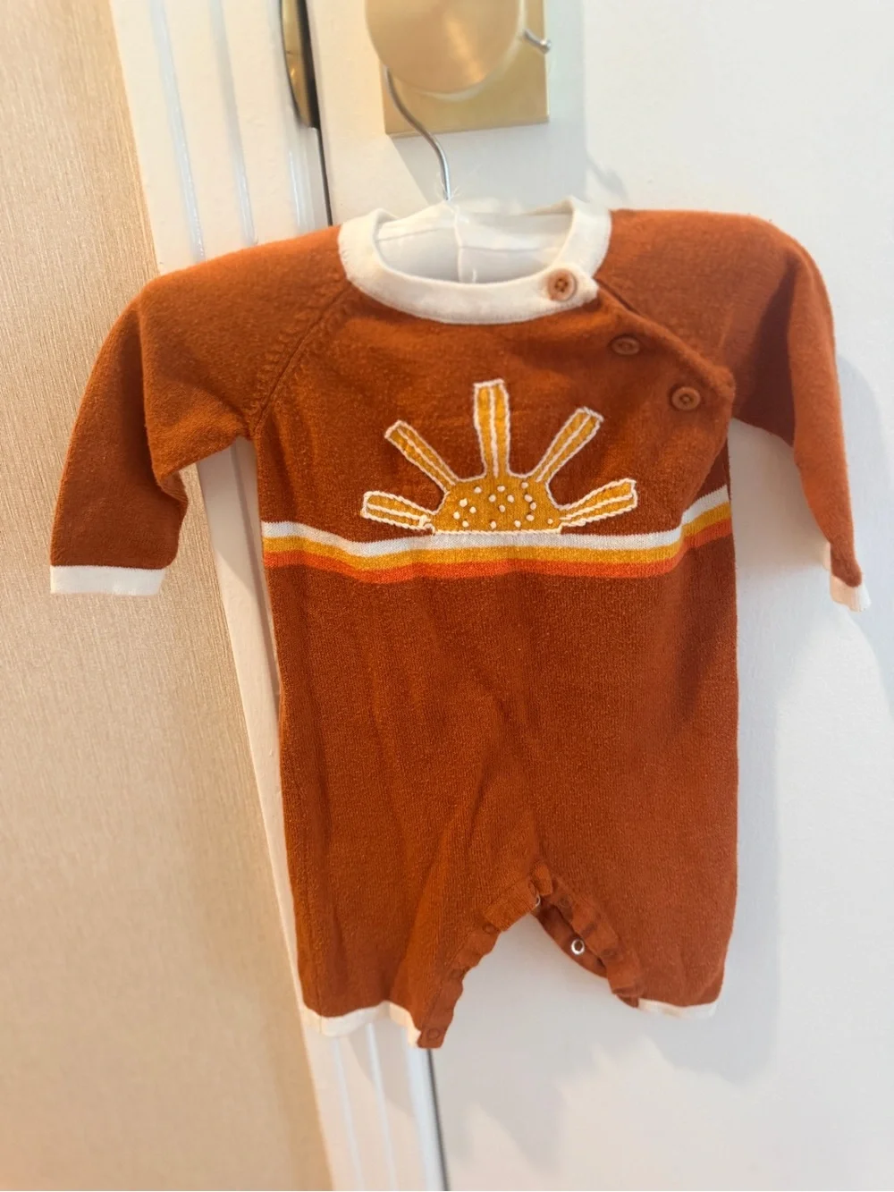 Angel Dear Rust Orange Sun Embroidered Baby One-Piece